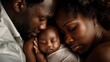 © Generative AI - Closeup of parents cuddling their newborn baby : Generative AI