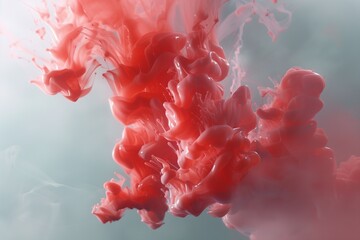 Wall Mural - Red Ink reacting in water creating abstract clouds. Can be used as transitions, art backgrounds or overlays VFX. 3d motion graphics element ink or smoke. Version 9