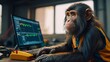 A monkey sitting at a desk, using a computer.
generative AI .
