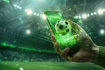 Wall Mural - dynamic and immersive experience of live soccer betting through a smartphone.