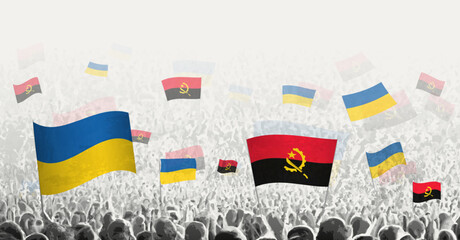 Sticker - People waving flag of Angola and Ukraine, symbolizing Angola solidarity for Ukraine.