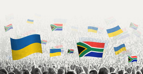 Sticker - People waving flag of South Africa and Ukraine, symbolizing South Africa solidarity for Ukraine.