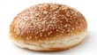 Intimate view of a classic burger bun, soft texture and sesame seeds clearly visible, perfect for showcasing its traditional appeal, isolated background