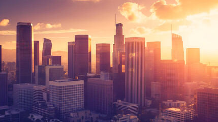 Poster - the skyline of los angeles during sunset : Generative AI