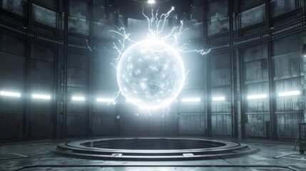 Wall Mural - The power source for the accelerator a glowing orb of energy suspended above the ring.