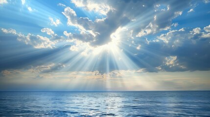 Poster - Light rays shining through clouds above the ocean