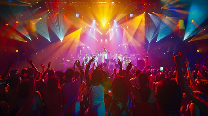 Aufkleber - crowd partying stage lights live concert summer music festival : Generative AI
