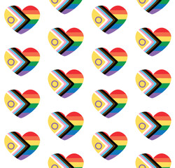 Wall Mural - Vector seamless pattern of hand drawn flat new lgbtq flag heart isolated on white background