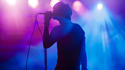 Aufkleber - Singer silhouette on the concert stage : Generative AI
