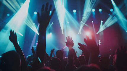 Aufkleber - crowd partying stage lights live concert summer music festival : Generative AI
