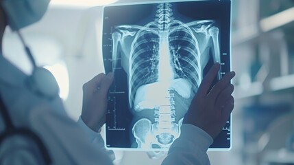 Title:Radiologist Examining X-ray of Human Chest