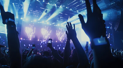 Aufkleber - crowd partying stage lights live concert summer music festival : Generative AI