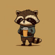 cute racoon holding coffee to go