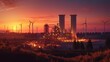 Glow light of petrochemical industry on sunset Generative AI