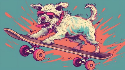 funny skater dog character illustration vector doodles punk style fashion tee print graphic design