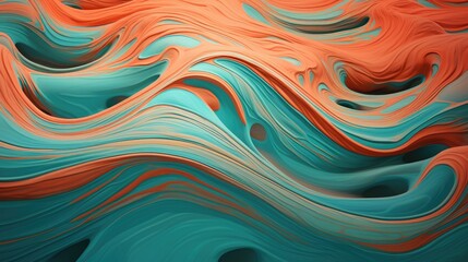 Wall Mural - Ripples of turquoise and coral creating a sense of fluidity