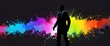 Businessman silhouette with color splash energy motivation, creative business theme concept background with copy space. Generative AI