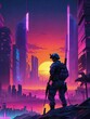 futuristic sci fi futuristic style with city lights and skyscraper, future concept, neon style, digital illustration