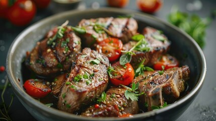 Wall Mural - Bowl of meat chops with tomatoes
