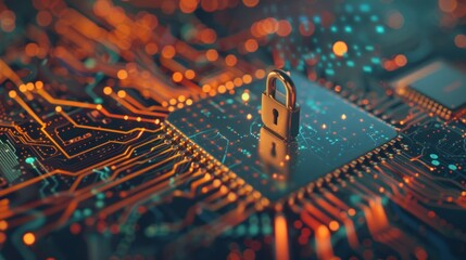 Poster - Digital padlock icon of cyber security and data protection technology,.and business data privacy concept.
