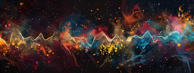 Poster - Frequency of Musical Genres A Vibrant D of Digital Audio Waveforms