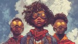 Fototapeta  - A comic book series features a trio of Black LGBTQ superheroes who fight for justice and equality in a vibrantly illustrated world