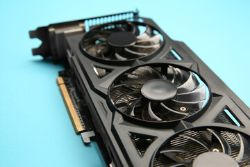 Poster - One graphics card on light blue background, closeup