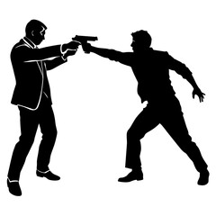 Wall Mural - a man engaged in a street fight against an aggressor armed with a pistol vector silhouette black color