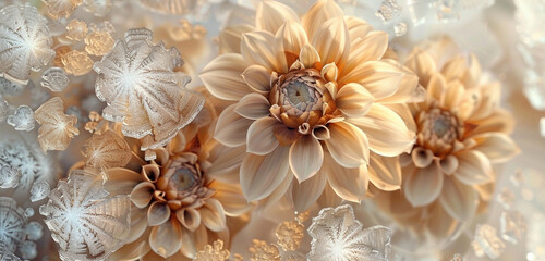 Canvas Print - Frosty ice hosts tan dahlias for an earth-toned abstraction.