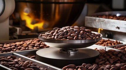 Wall Mural - A bowl of chocolate covered nuts sits on a scale