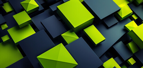 Canvas Print - Dynamic lime green and navy blue abstract.