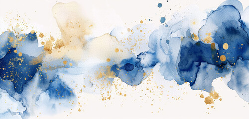 Wall Mural - Royal blue and soft gold create a chic design on white.