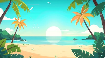 Wall Mural - Summer flat design front view, sunny theme, animation, vivid