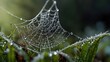 The hidden treasures of a dew-covered spider web, each droplet a miniature world encapsulated in silk ai_generated