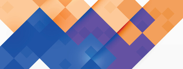 Aufkleber - Colorfulness shines through in this art piece featuring a blue, purple, and orange geometric pattern of rectangles and triangles on a white background, with shades of violet and magenta