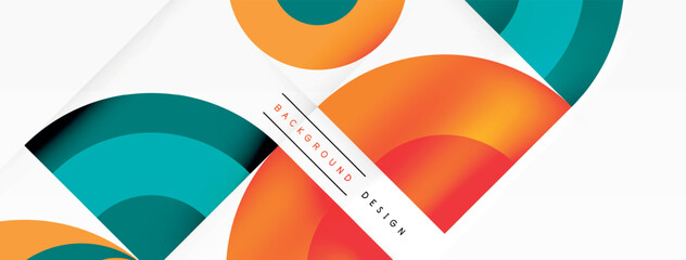Aufkleber - A close up of a vibrant geometric design featuring circles and rectangles in electric blue and orange hues on a white background