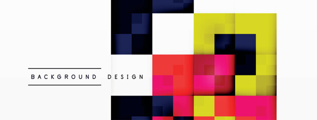 Aufkleber - Colorfulness is showcased in a vibrant art piece filled with rectangles, triangles, and squares of azure, violet, and various tints and shades on a white background