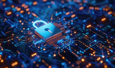Poster - Symbolic lock in digital security concept