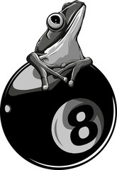 Canvas Print - vector illustration of Monochrome frog on 8 Ball Billards Pool Game Black