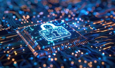 Poster - Lock symbol embedded in digital security concept