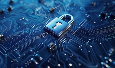 Poster - Lock symbol highlighted in digital security concept