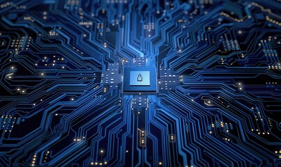 Poster - Lock symbol encompassing digital security concept
