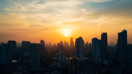 Poster - City silhouette against the sky on a sunset Bangkok city : Generative AI