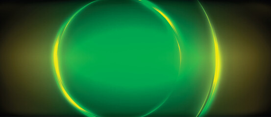 Aufkleber - A neon green and electric blue glowing circle with symmetrical patterns, created with automotive lighting technology on a dark background