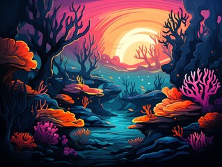 Naklejka na meble Contrast background flat design side view underwater theme cartoon drawing Triadic Color Scheme