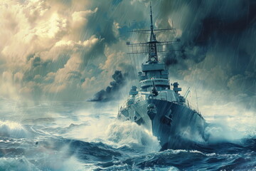 Wall Mural - warship on the sea