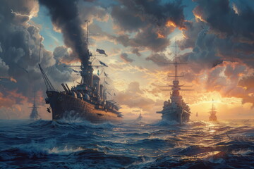 Wall Mural - warship on the sea