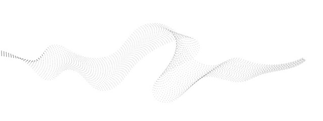 Poster - Abstract flowing dots particles wave curved lines on transparent background. Black halftone gradient smooth curve line shape background. Design for frequency sound, technology, science, banner. Vector