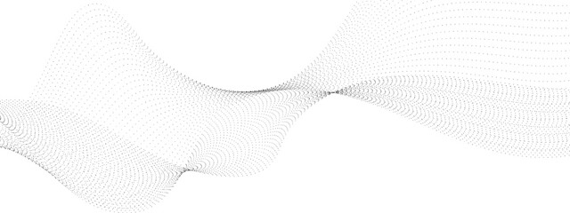 Poster - Flowing wavy dots particles wave pattern curve halftone gradient lines shape isolated on transparent background. Digital future technology concept, science, banner, template, business, music. Vector