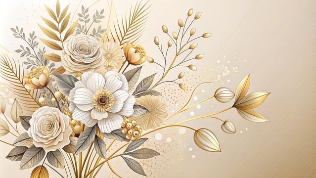 Decorative Golden Wildflower Line Art Ideal for Wall Decor, Wallpaper, Covers, and More